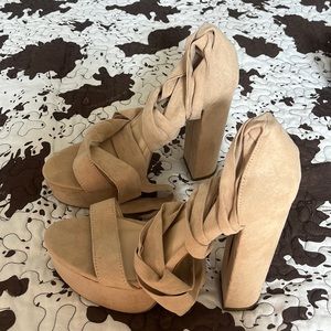 Lace Up Velvet Heels